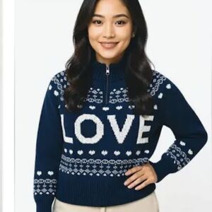 NWOT Aerie Navy Blue 1/4 zip LOVE Sweater - M